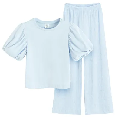 Cool Club, Komplet dziewczęcy, Bluzka z krótkim rękawem, Spodnie materiałowe, wide, niebieski