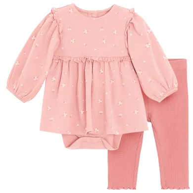 Cool Club, Komplet dziewczęcy, Body sukienka z długim rękawem, Legginsy prążkowane, różowy