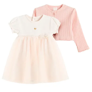 Cool Club, Komplet dziewczęcy, Body sukienka z krótkim rękawem, Bolerko, różowy