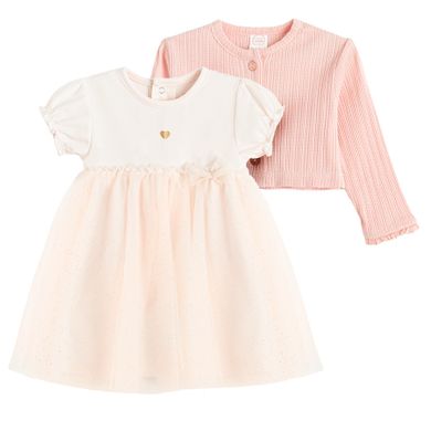 Cool Club, Komplet dziewczęcy, Body sukienka z krótkim rękawem, Bolerko, różowy