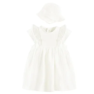 Cool Club, Komplet dziewczęcy, Body sukienka z krótkim rękawem, Kapelusz, muślin, biały