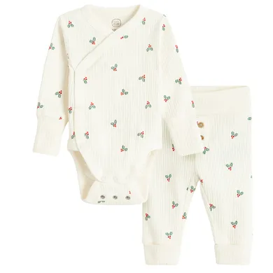 Cool Club, Komplet dziewczęcy, Body z długim rękawem, Półśpiochy, prążkowany, biały