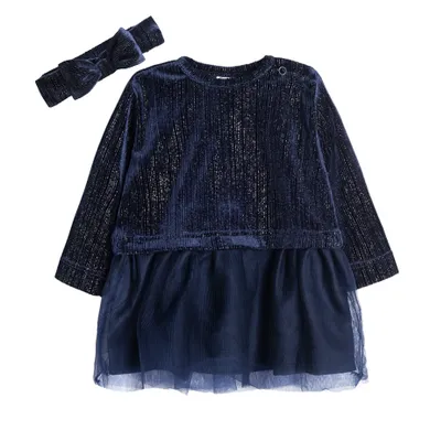 Cool Club, Komplet dziewczęcy, Sukienka z długim rękawem, Opaska, granatowy