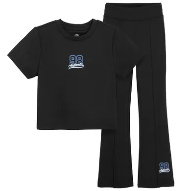 Cool Club, Komplet dziewczęcy, T-shirt, crop top, Legginsy, dzwony, czarny