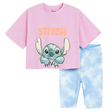 Cool Club, Komplet dziewczęcy, T-shirt, crop top, Legginsy kolarki, prążkowane, mix, Lilo i Stitch