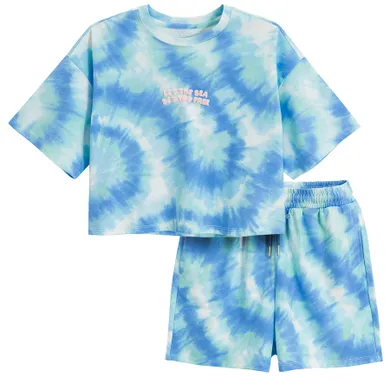 Cool Club, Komplet dziewczęcy, T-shirt, crop top, Szorty, niebieski