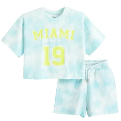 Cool Club, Komplet dziewczęcy, T-shirt, crop top, Szorty, niebieski