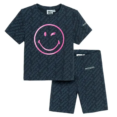 Cool Club, Komplet dziewczęcy, T-shirt, Legginsy, kolarki, prążkowany, czarny, SmileyWorld