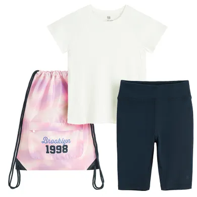 Cool Club, Komplet dziewczęcy, T-shirt, Legginsy, kolarki, Worek sportowy, mix