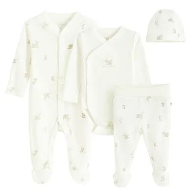 Cool Club, Komplet niemowlęcy, Body z długim rękawem, Pajac, Półśpiochy, Czapka, biały