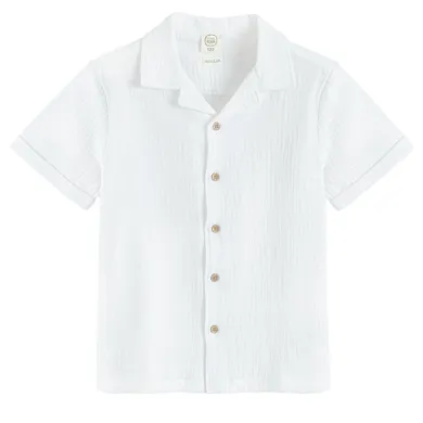 Cool Club, Koszula chłopięca z krótkim rękawem, regular, muślinowa, biała