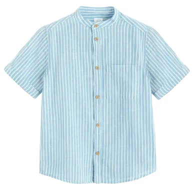 Cool Club, Koszula chłopięca z krótkim rękawem, z lnem, regular, niebieska