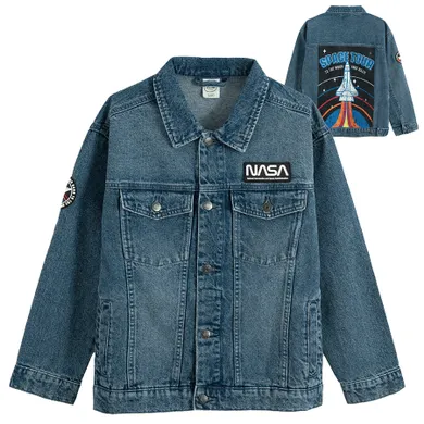 Cool Club, Kurtka jeansowa chłopięca, oversize, niebieska, NASA