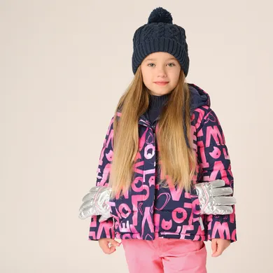 Cool Club, Kurtka narciarska dziewczęca z kapturem, ocieplana, granatowo-różowa