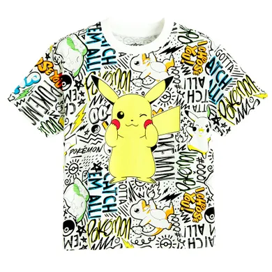 Cool Club, Luźny t-shirt chłopięcy, biały, Pokemon