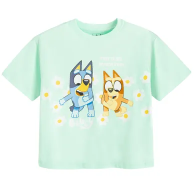 Cool Club, Luźny t-shirt dziewczęcy, bawełna organiczna, miętowy, Bluey
