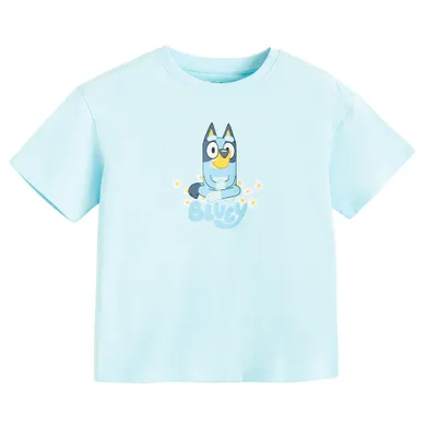 Cool Club, Luźny t-shirt dziewczęcy, bawełna organiczna, niebieski, Bluey
