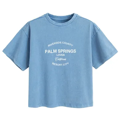 Cool Club, Luźny t-shirt dziewczęcy, crop top, niebieski