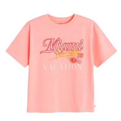 Cool Club, Luźny t-shirt dziewczęcy, różowy fluo