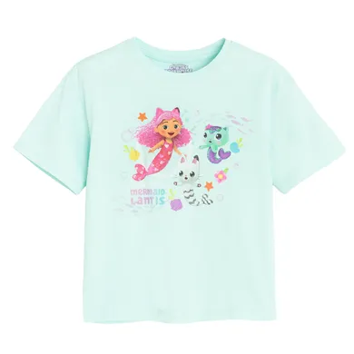 Cool Club, Luźny t-shirt dziewczęcy, turkusowy, Koci Domek Gabi