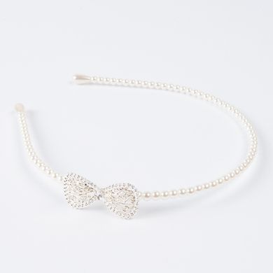 Cool Club, opaska, biała z perełkami i kokardą