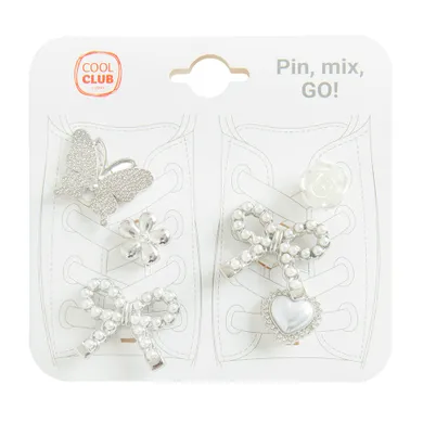 Cool Club, Ozdoby do butów dziewczęce, srebrne, zestaw, 6 szt.