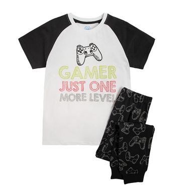 Cool Club, Piżama chłopięca, biało-czarna, Gamer just one more level