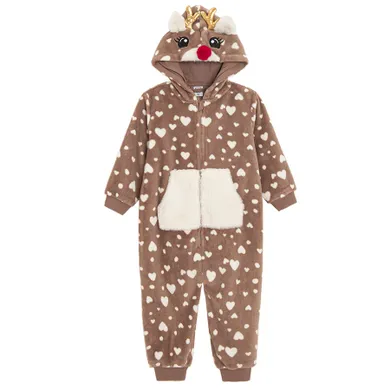 Cool Club, Piżama jednoczęściowa dziewczęca z kapturem, ocieplana, brązowa