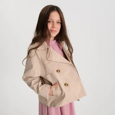 Cool Club, Płaszcz dziewczęcy, cropped, beżowy