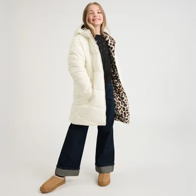 Cool Club, Płaszcz dziewczęcy z kapturem, dwustronny, ocieplany, biały