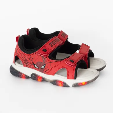 Cool Club, Sandały chłopięce, czerwone, świecąca podeszwa, skórzana wkładka, Spider-Man