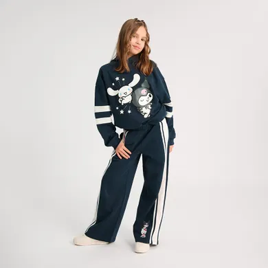 Cool Club, Spodnie dresowe dziewczęce, wide, ocieplane, granatowe, Hello Kitty and Friends