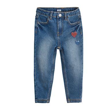 Cool Club, Spodnie jeansowe dziewczęce, mom fit, denim, cekinowe serca