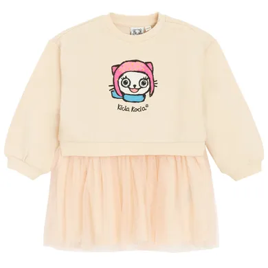 Cool Club, Sukienka dziewczęca z długim rękawem, beżowa, Kicia Kocia