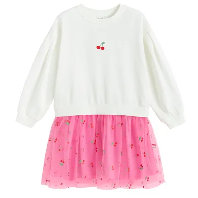 Cool Club, Sukienka dziewczęca z długim rękawem, biało-różowa