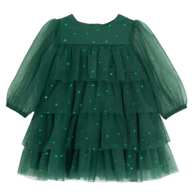 Cool Club, Sukienka dziewczęca z długim rękawem, ciemnozielona