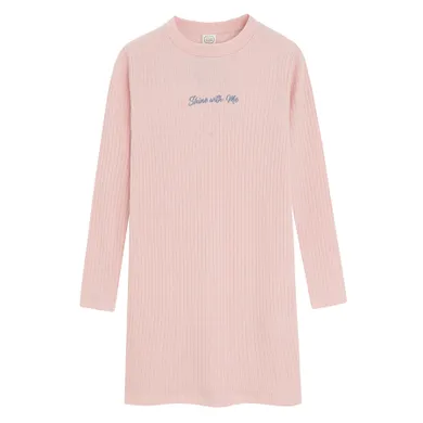 Cool Club, Sukienka dziewczęca z długim rękawem, prążkowana, różowa