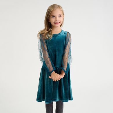 Cool Club, Sukienka dziewczęca z długim rękawem, welurowa, turkusowa