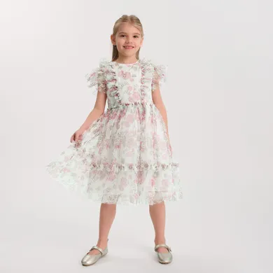 Cool Club, Sukienka dziewczęca z krótkim rękawem, biała