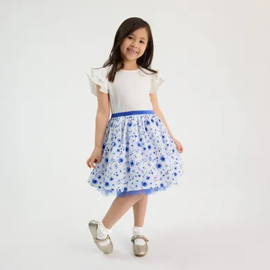 Cool Club, Sukienka dziewczęca z krótkim rękawem, biało-niebieska