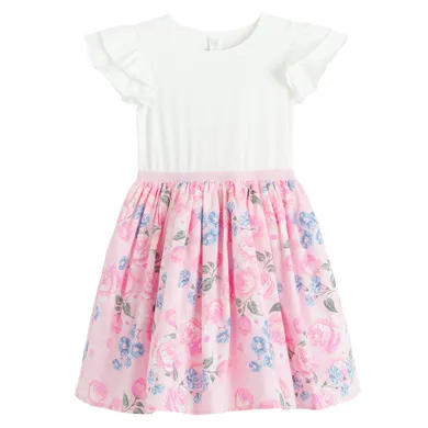 Cool Club, Sukienka dziewczęca z krótkim rękawem, biało-różowa