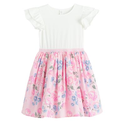 Cool Club, Sukienka dziewczęca z krótkim rękawem, biało-różowa