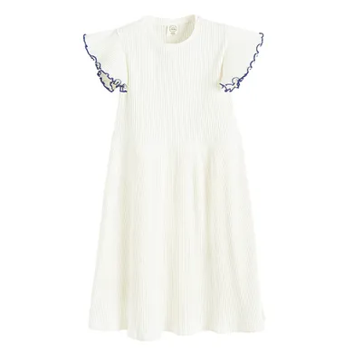 Cool Club, Sukienka dziewczęca z krótkim rękawem, prążkowana, biała