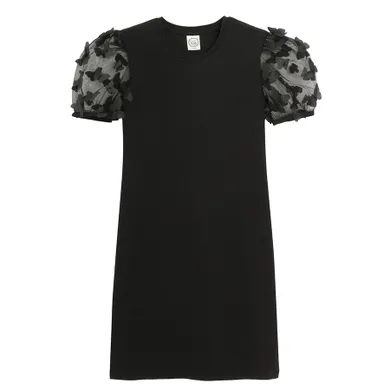 Cool Club, Sukienka dziewczęca z krótkim rękawem, prążkowana, czarna