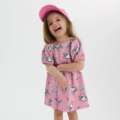 Cool Club, Sukienka dziewczęca z krótkim rękawem, różowa, Kicia Kocia