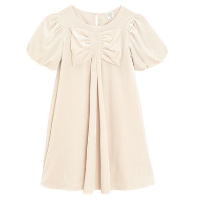 Cool Club, Sukienka dziewczęca z krótkim rękawem, welurowa, beżowa