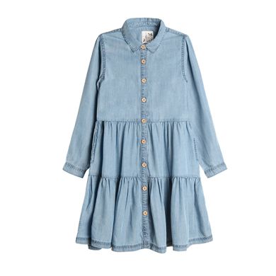 Cool Club, Sukienka jeansowa dziewczęca z długim rękawem, denim, falbanki