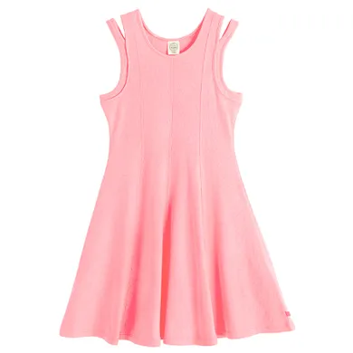 Cool Club, Sukienka tenisowa dziewczęca bez rękawów, prążkowana, różowa fluo