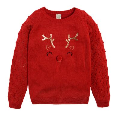 Cool Club, Sweter dziewczęcy, czerwony, świąteczny, renifer
