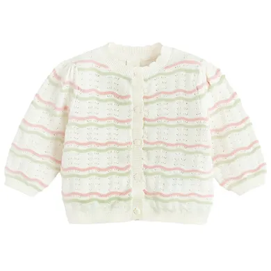 Cool Club, Sweter dziewczęcy, rozpinany, ażurowy, ecru